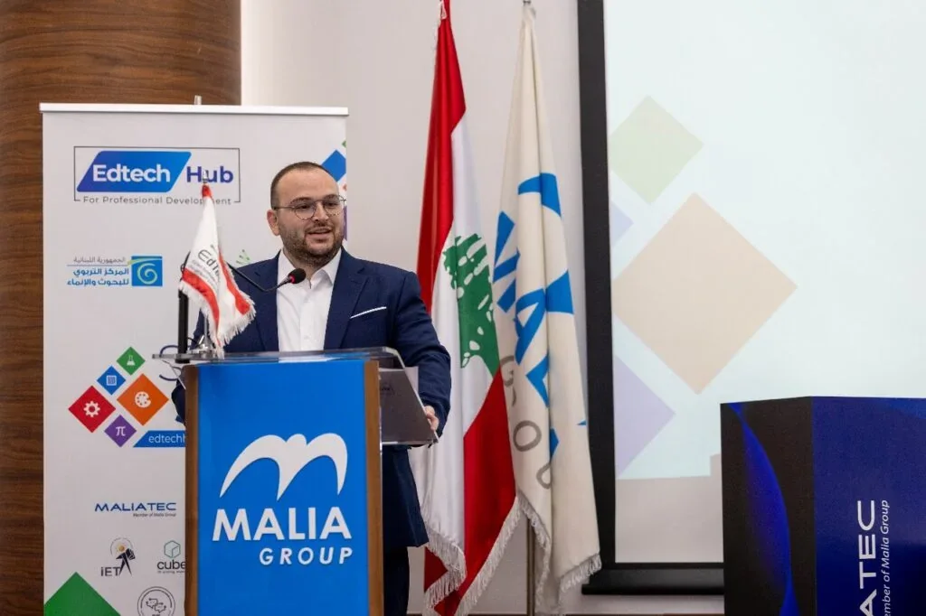 An EdTech Hub representative speaking at a professional event