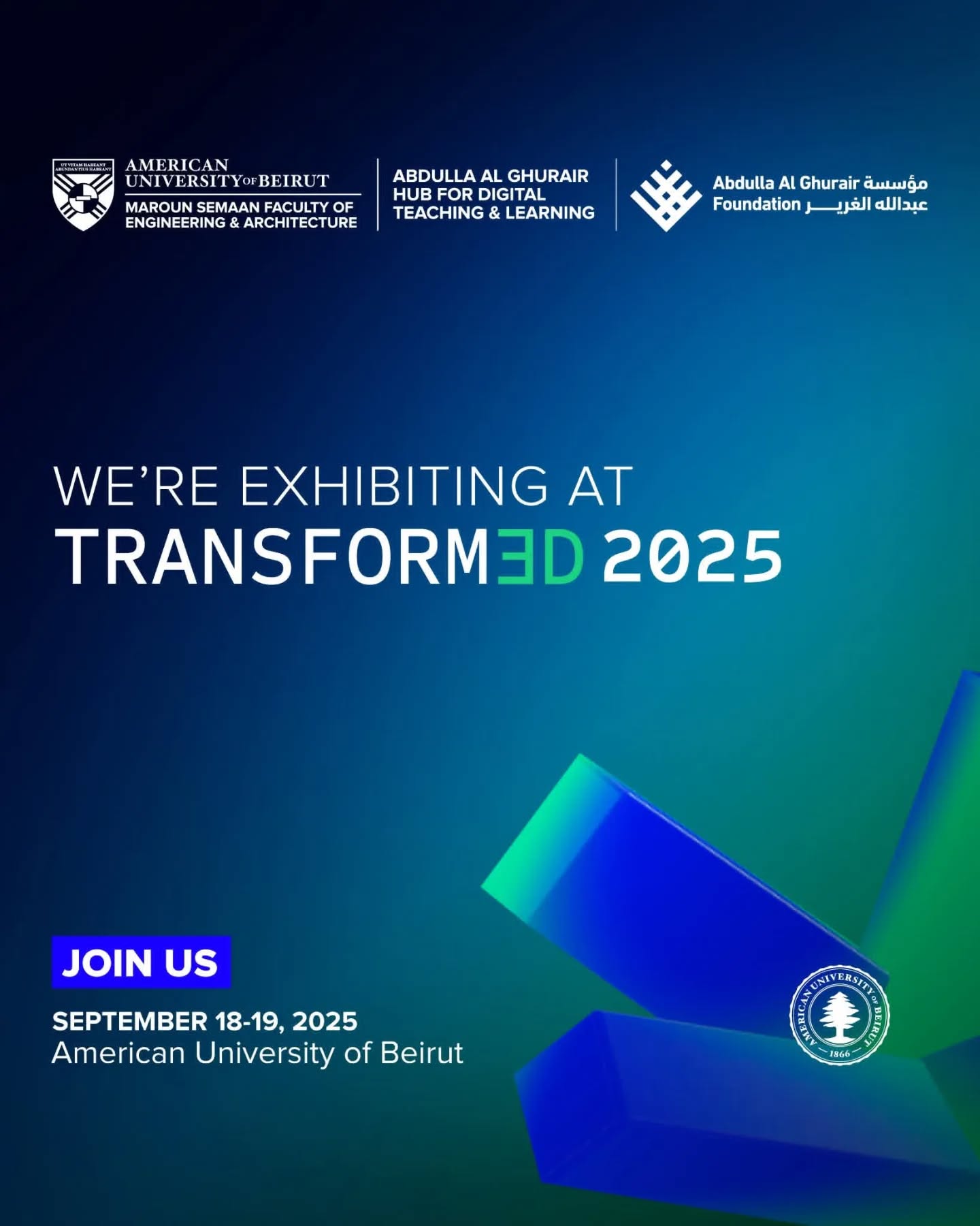 EdTech Hub exhibiting at TransformED 2025, American University of Beirut, showcasing STEAM education innovations.