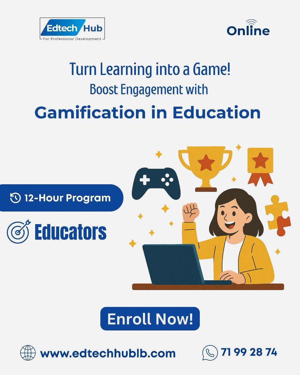 Interactive online course for educators on integrating gamification into education.